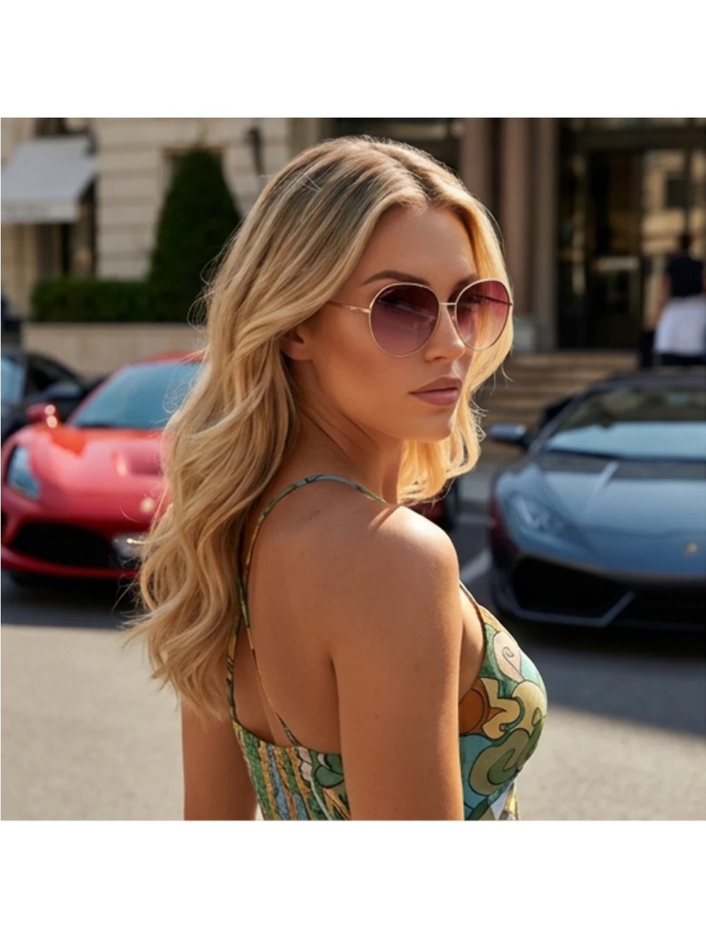 MaxMara Women's Gold “Menton” Round Sunglasses with Blue Lenses - Picture 2 of 5